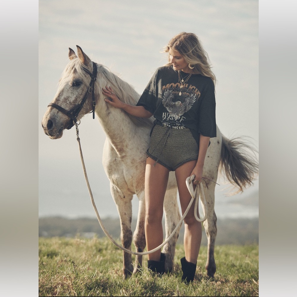SPELL & the GYPSY baby anything Elle Ferguson Moonlight Metallic Gold Shorts  L